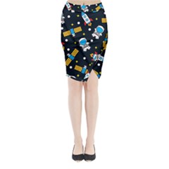 Seamless Adventure Space Vector Pattern Background Midi Wrap Pencil Skirt by Vaneshart