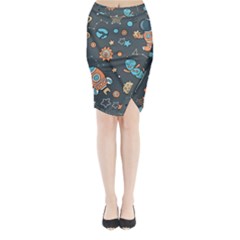 Space Seamless Pattern Midi Wrap Pencil Skirt by Vaneshart