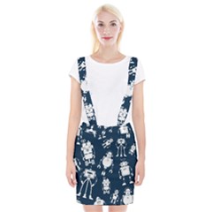 White Robot Blue Seamless Pattern Braces Suspender Skirt by Vaneshart