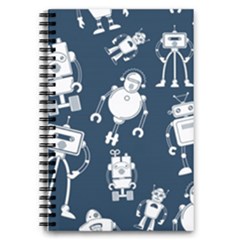 White Robot Blue Seamless Pattern 5 5  X 8 5  Notebook by Vaneshart