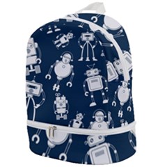 White Robot Blue Seamless Pattern Zip Bottom Backpack by Vaneshart