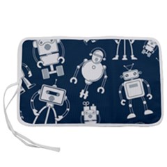 White Robot Blue Seamless Pattern Pen Storage Case (s) by Vaneshart