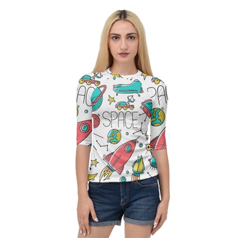 Space Cosmos Seamless Pattern Seamless Pattern Doodle Style Quarter Sleeve Raglan Tee by Vaneshart