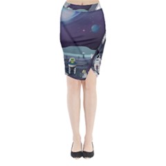 Alien Astronaut Scene Midi Wrap Pencil Skirt by Vaneshart