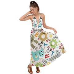 Seamless Pattern Vector With Funny Robots Cartoon Backless Maxi Beach Dress by Vaneshart