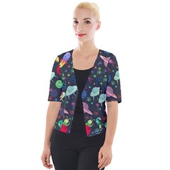 Cosmos Ufo Concept Seamless Pattern Cropped Button Cardigan by Vaneshart