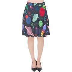 Cosmos Ufo Concept Seamless Pattern Velvet High Waist Skirt by Vaneshart