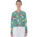 Seamless Pattern With Funny Monsters Cartoon Hand Drawn Characters Unusual Creatures Women s Slouchy Sweat View1