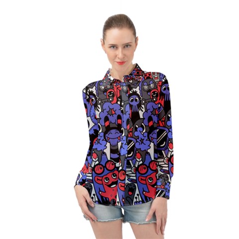 Cute Halloween Monsters Set Background Long Sleeve Chiffon Shirt by Vaneshart