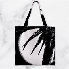 Black And White Tropical Moonscape Illustration Zipper Grocery Tote Bag by dflcprintsclothing