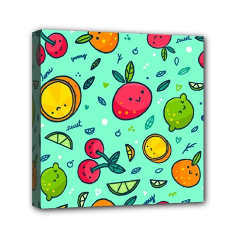 Various Fruits With Faces Seamless Pattern Mini Canvas 6  X 6  (stretched) by Vaneshart