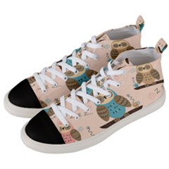 Seamless Pattern Owls Dream Cute Style Fabric Men s Mid-top Canvas Sneakers by Vaneshart