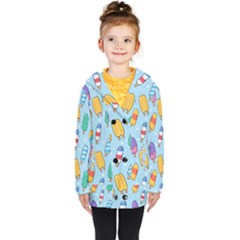 Cute Kawaii Ice Cream Seamless Pattern Kids  Double Breasted Button Coat by Vaneshart