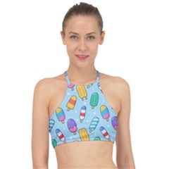 Cute Kawaii Ice Cream Seamless Pattern Racer Front Bikini Top by Vaneshart