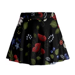 Floral Folk Fashion Ornamental Embroidery Pattern Mini Flare Skirt by Vaneshart