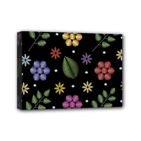 Embroidery Seamless Pattern With Flowers Mini Canvas 7  X 5  (stretched) by Vaneshart
