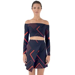 Gradient Geometric Shapes Dark Background Design Off Shoulder Top With Skirt Set by Vaneshart