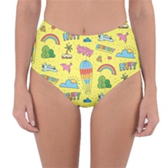 Travel Pattern Reversible High-waist Bikini Bottoms by Vaneshart