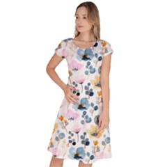 Watercolor Floral Seamless Pattern Classic Short Sleeve Dress by TastefulDesigns