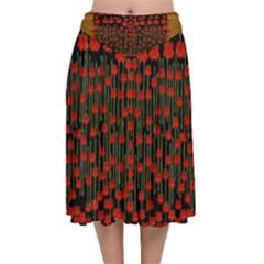 Summer  Flowers In A Floral Jungle Ornate Velvet Flared Midi Skirt by pepitasart