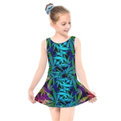 420 Ganja Pattern, Weed Leafs, Marihujana In Colors Kids  Skater Dress Swimsuit by Casemiro