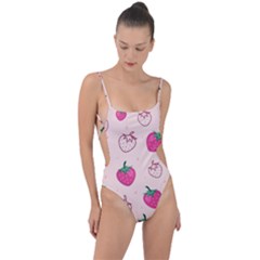Seamless Strawberry Fruit Pattern Background Tie Strap One Piece Swimsuit by Vaneshart