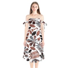 Shiny Leafs Shoulder Tie Bardot Midi Dress by Sparkle