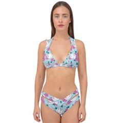 Classy-swan-pattern Double Strap Halter Bikini Set by Vaneshart