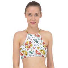 Seamless-hipster-pattern-with-watermelons-mint-geometric-figures Racer Front Bikini Top by Vaneshart