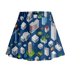 Isometric-seamless-pattern-megapolis Mini Flare Skirt by Vaneshart