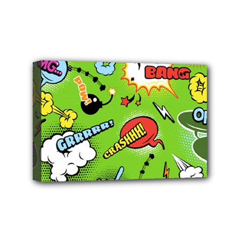 Modern-comics-background-pattern-with-bombs-lightening-jagged-clouds-speech-bubbles Mini Canvas 6  X 4  (stretched) by Vaneshart