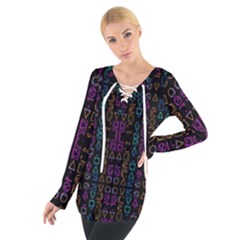 Neon Geometric Seamless Pattern Tie Up Tee by dflcprintsclothing
