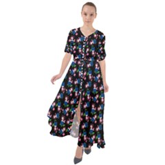 Goth Girl In Blue Dress Black Pattern Waist Tie Boho Maxi Dress by snowwhitegirl