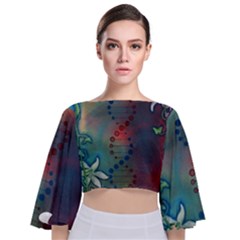 Flower Dna Tie Back Butterfly Sleeve Chiffon Top by RobLilly