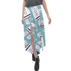 Cute Seamless Pattern With Rocket Planets Stars Velour Split Maxi Skirt by BangZart