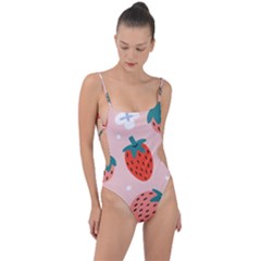 Strawberry Seamless Pattern Tie Strap One Piece Swimsuit by BangZart