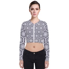 Halftone Tech Hexagons Seamless Pattern Long Sleeve Zip Up Bomber Jacket by BangZart
