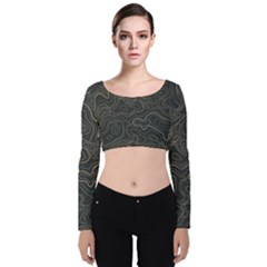 Damask Seamless Pattern Velvet Long Sleeve Crop Top by BangZart