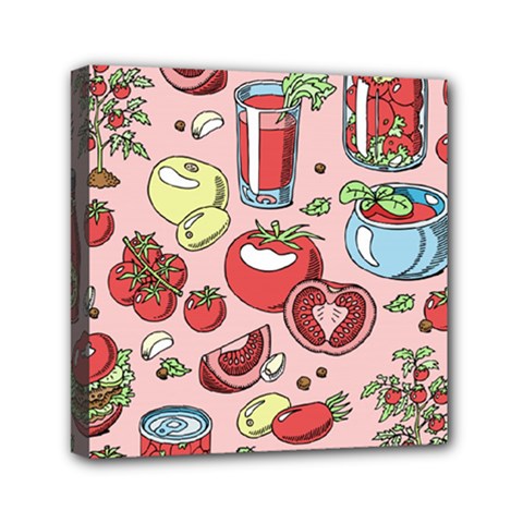 Tomato Seamless Pattern Juicy Tomatoes Food Sauce Ketchup Soup Paste With Fresh Red Vegetables Mini Canvas 6  X 6  (stretched) by BangZart