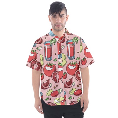 Tomato Seamless Pattern Juicy Tomatoes Food Sauce Ketchup Soup Paste With Fresh Red Vegetables Men s Short Sleeve Shirt by BangZart