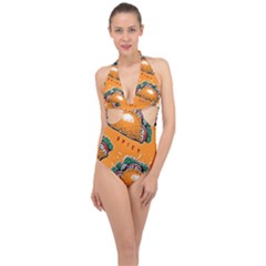 Seamless Pattern With Taco Halter Front Plunge Swimsuit by BangZart