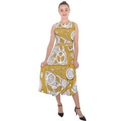 Vector Seamless Pizza Slice Pattern Hand Drawn Pizza Illustration Great Pizzeria Menu Background Midi Tie-back Chiffon Dress by BangZart