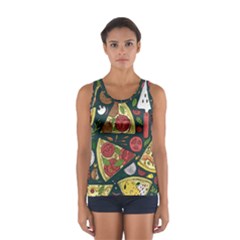 Vector Seamless Pizza Slice Pattern Hand Drawn Pizza Illustration Great Background Sport Tank Top  by BangZart