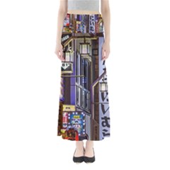 Shinjuku District Urban Night Scene, Tokyo Japan Full Length Maxi Skirt by dflcprintsclothing