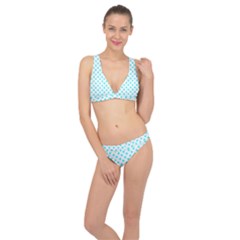 White Light Blue Hearts Pattern, Pastel Sky Blue Color Classic Banded Bikini Set  by Casemiro