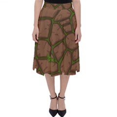 Cartoon Brown Stone Grass Seamless Background Texture Pattern Classic Midi Skirt by BangZart