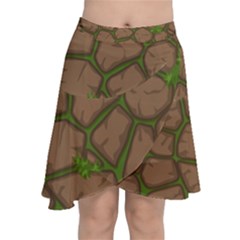 Cartoon Brown Stone Grass Seamless Background Texture Pattern Chiffon Wrap Front Skirt by BangZart
