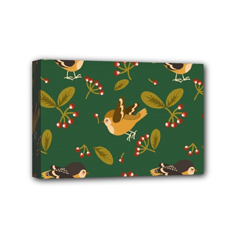 Cute Seamless Pattern Bird With Berries Leaves Mini Canvas 6  X 4  (stretched) by BangZart