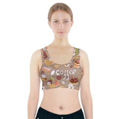Vector Seamless Pattern With Doodle Coffee Equipment Sports Bra With Pocket by BangZart