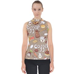 Vector Seamless Pattern With Doodle Coffee Equipment Mock Neck Shell Top by BangZart